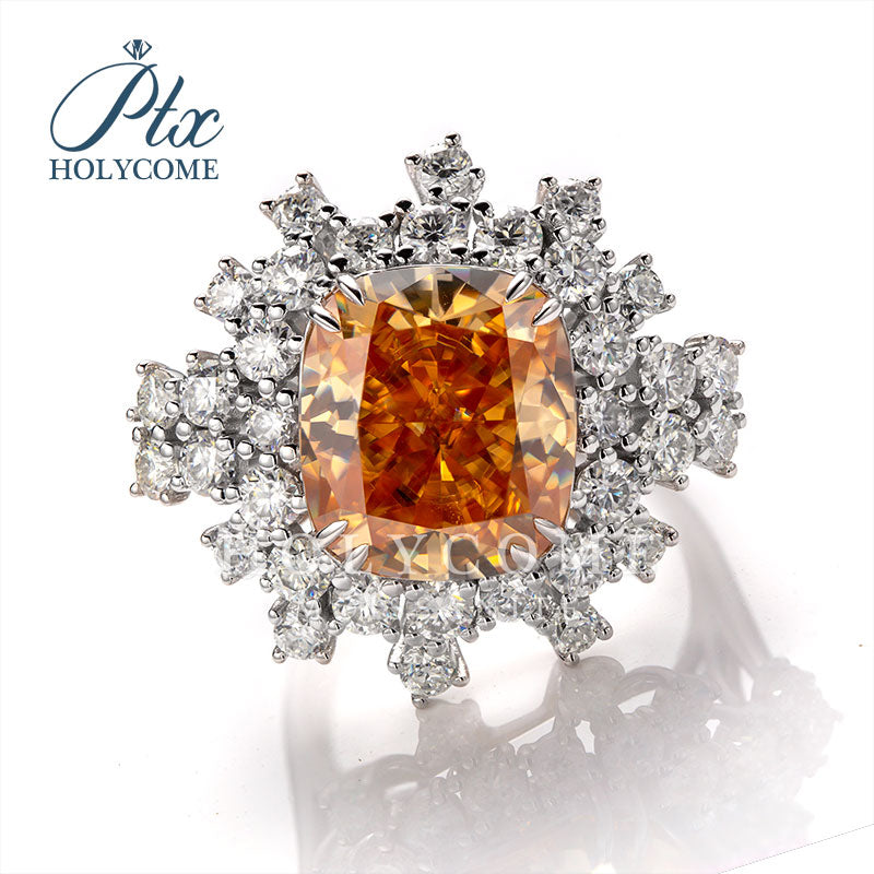 Cushion Cut Champagne Moissanite Floral Ring