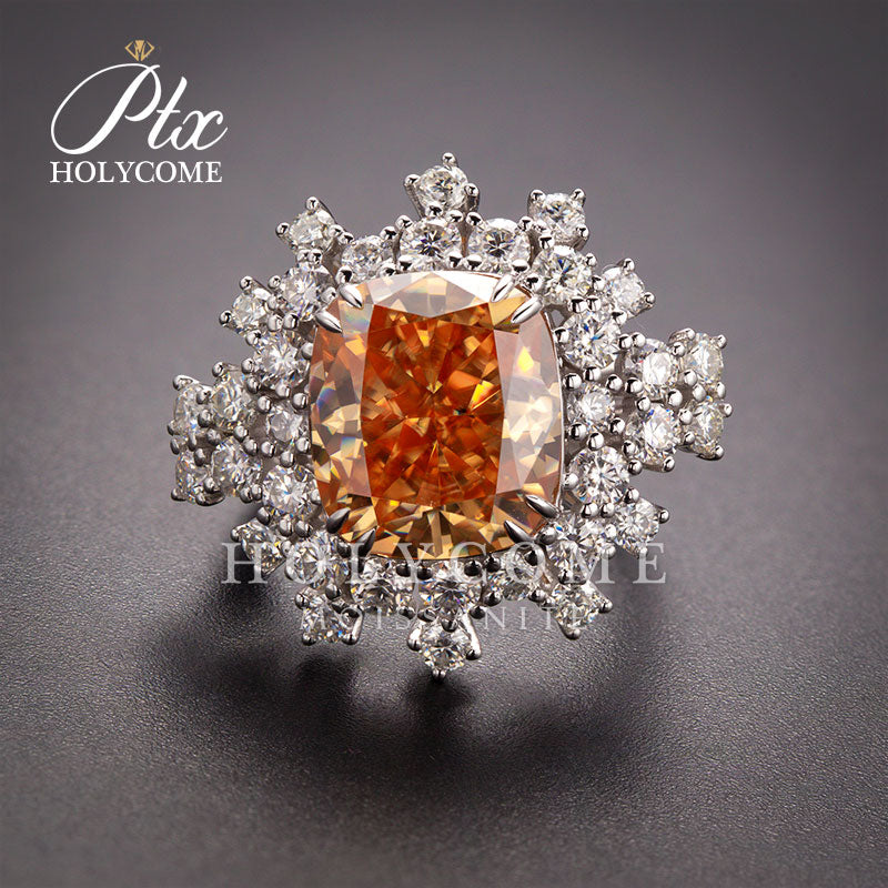 Cushion Cut Champagne Moissanite Floral Ring