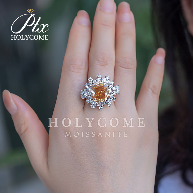 Cushion Cut Champagne Moissanite Floral Ring