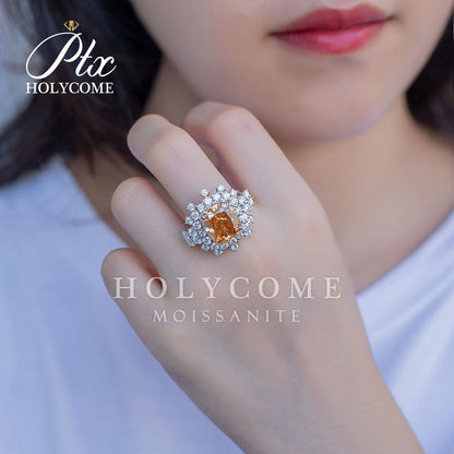 Cushion Cut Champagne Moissanite Floral Ring