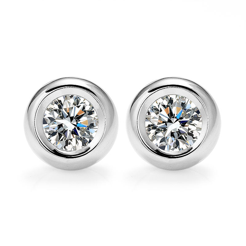 Round Moissanite Bezel Setting Stud Earrings
