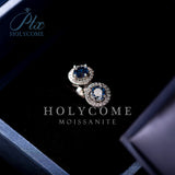 S925 Sterling Silver 1CT Round Blue Moissanite Stud Earrings