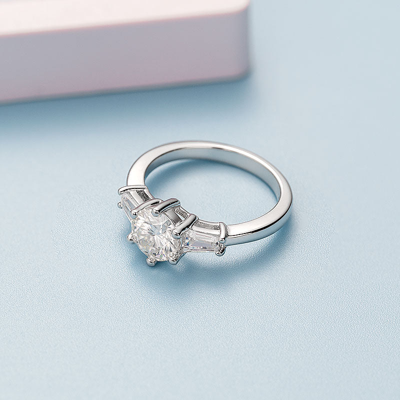Three-Stone Round Moissanite Ring
