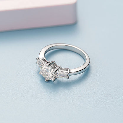 Three-Stone Round Moissanite Ring