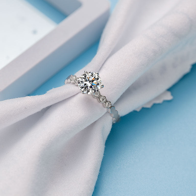 Hexagon Round Moissanite Pavé Ring