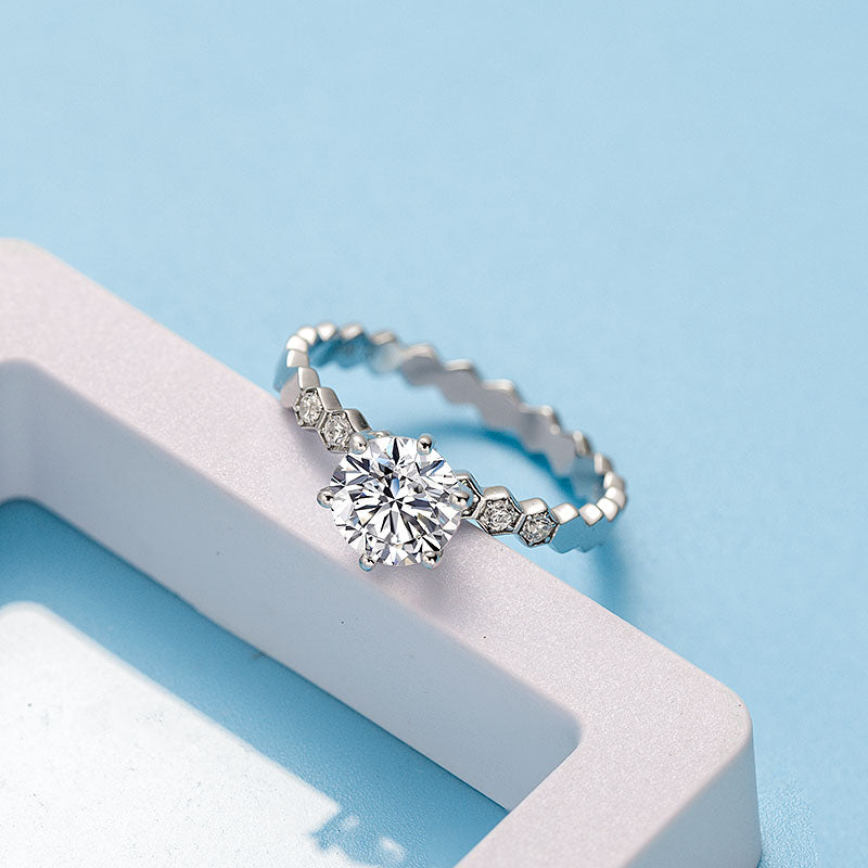 Hexagon Round Moissanite Pavé Ring