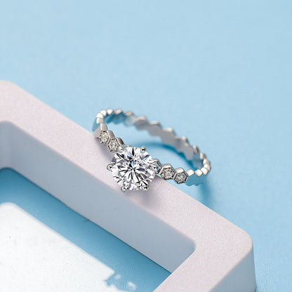 Hexagon Round Moissanite Pavé Ring