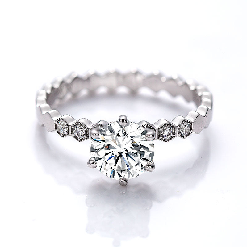 Hexagon Round Moissanite Pavé Ring