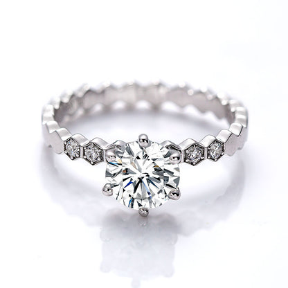 Hexagon Round Moissanite Pavé Ring