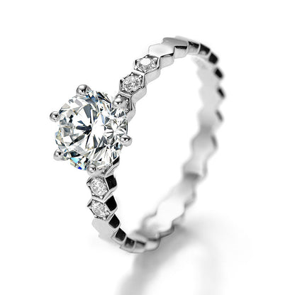 Hexagon Round Moissanite Pavé Ring