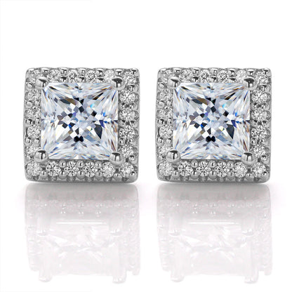 Princess Cut Moissanite Halo Stud Earrings
