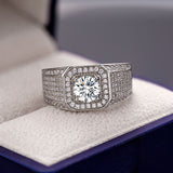 S925 Round Moissanite Half-Eternity Halo Ring for Men