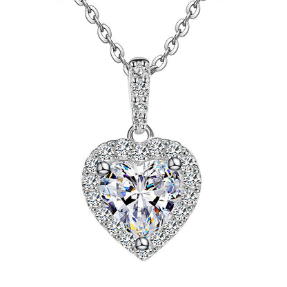 Heart Cut 1/2CT 925 Sterling Silver Halo Moissanite Pendant Necklace