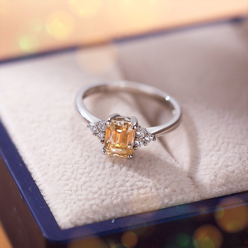 Emerald Cut Champagne Moissanite Cluster Ring