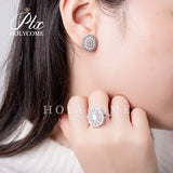 Oval Cut Halo Half Eterniry Pearl Moissanite Luxury Double Band Ring