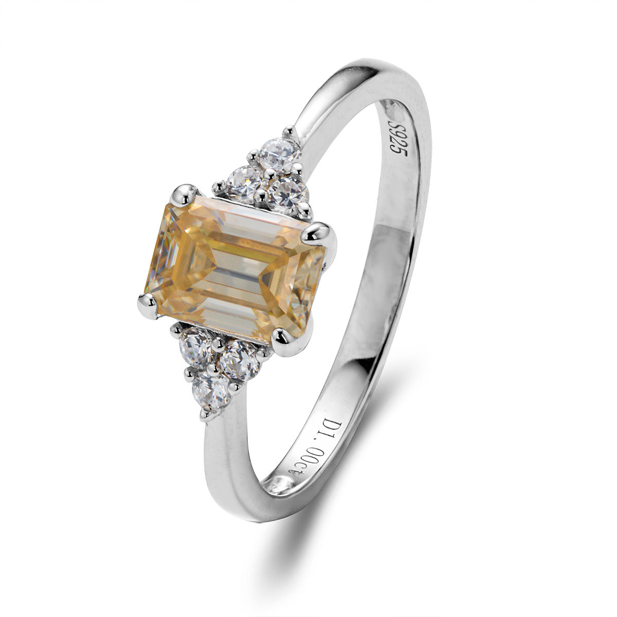 Emerald Cut Champagne Moissanite Cluster Ring