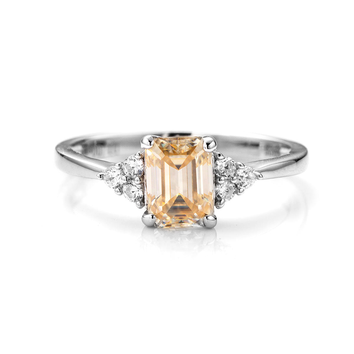 Emerald Cut Champagne Moissanite Cluster Ring