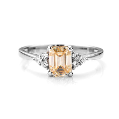 Emerald Cut Champagne Moissanite Cluster Ring