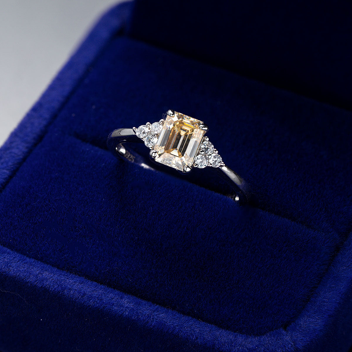 Emerald Cut Champagne Moissanite Cluster Ring