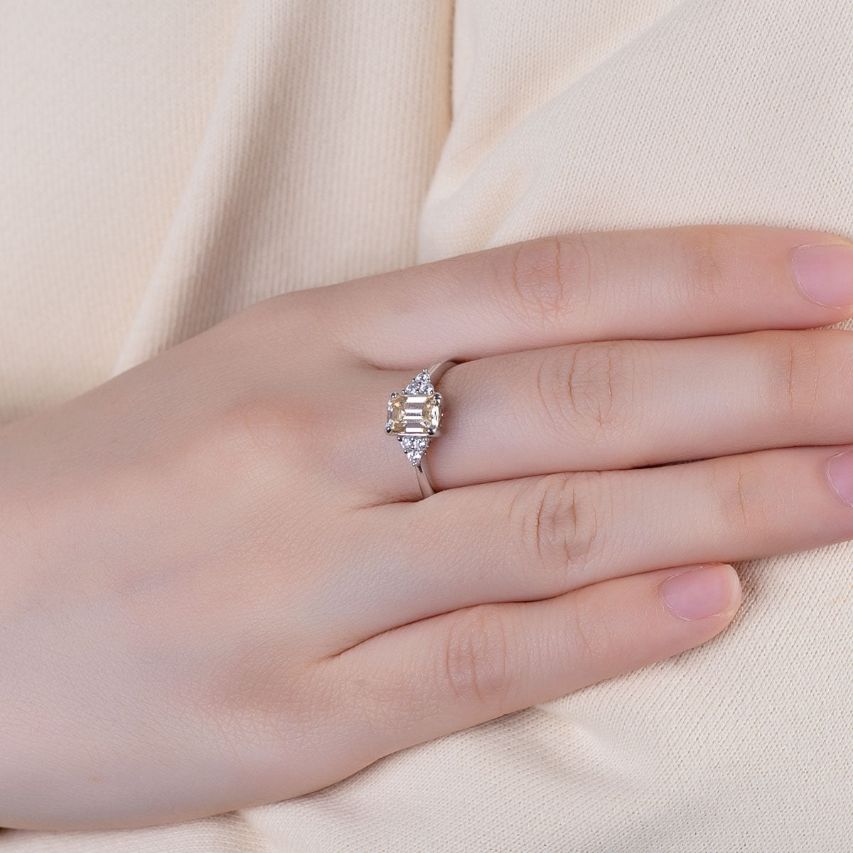 Emerald Cut Champagne Moissanite Cluster Ring