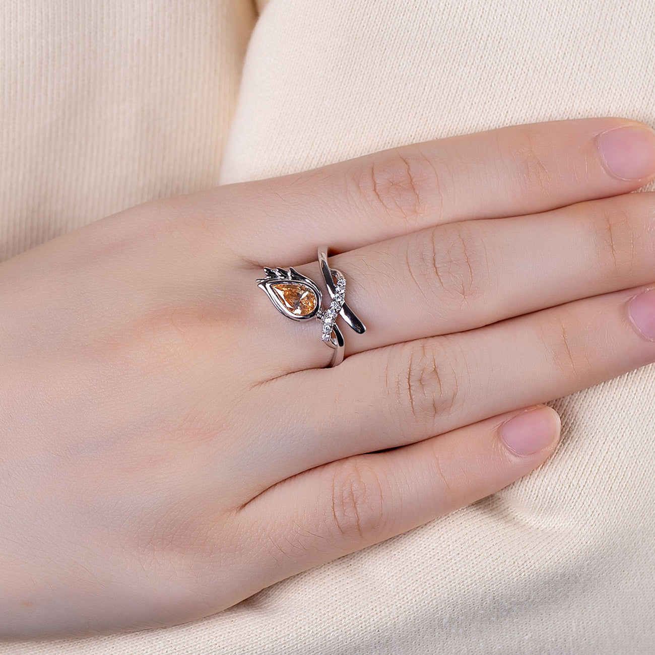 Moissanite Pear Ring Champagne Engagement Ring