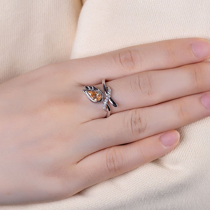 Moissanite Pear Ring Champagne Engagement Ring