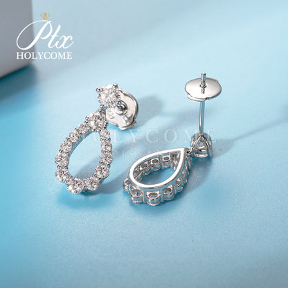 Round Moissanite Hoop Teardrop Earrings