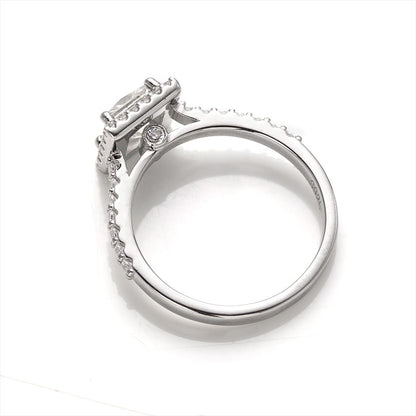 Princess Cut 1CT 925 Sterling Silver Half-Eternity Halo Moissanite Ring