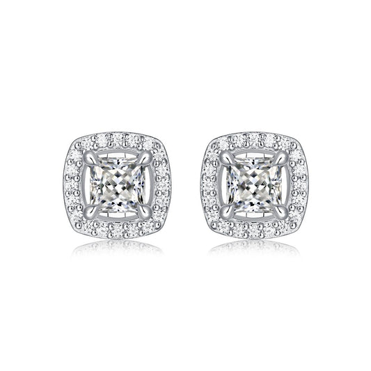 Princess Cut 1CT Moissanite Halo Stud Earrings