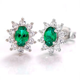 Sunflower Oval Cut  Lab Created Emerald 1CT  Stud Earrings