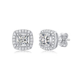 Princess Cut 1CT Moissanite Halo Stud Earrings