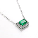 1CT Emerald Cut Lab Created Emerald Halo Pendant Necklace