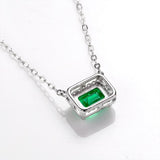 1CT Emerald Cut Lab Created Emerald Halo Pendant Necklace