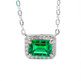 1CT Emerald Cut Lab Created Emerald Halo Pendant Necklace